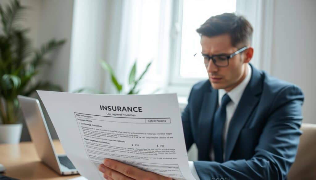 A professional setting featuring a close-up of a concerned individual in smart business attire, reviewing an insurance document that explicitly shows a low damage valuation. The foreground focuses on the document, highlighting key figures and terms indicative of undervaluation. In the middle, a distressed but determined expression on the individual's face conveys the seriousness of the situation. The background includes soft-focus elements of an office environment, such as a desk with a laptop and a plant, creating a sense of professionalism. Soft, natural light streams in from a nearby window, suggesting hope and clarity amidst the stress. The mood is tense yet resolute, emphasizing vigilance against insurance malpractice. A professional setting featuring a close-up of a concerned individual in smart business attire, reviewing an insurance document that explicitly shows a low damage valuation. The foreground focuses on the document, highlighting key figures and terms indicative of undervaluation. In the middle, a distressed but determined expression on the individual's face conveys the seriousness of the situation. The background includes soft-focus elements of an office environment, such as a desk with a laptop and a plant, creating a sense of professionalism. Soft, natural light streams in from a nearby window, suggesting hope and clarity amidst the stress. The mood is tense yet resolute, emphasizing vigilance against insurance malpractice.